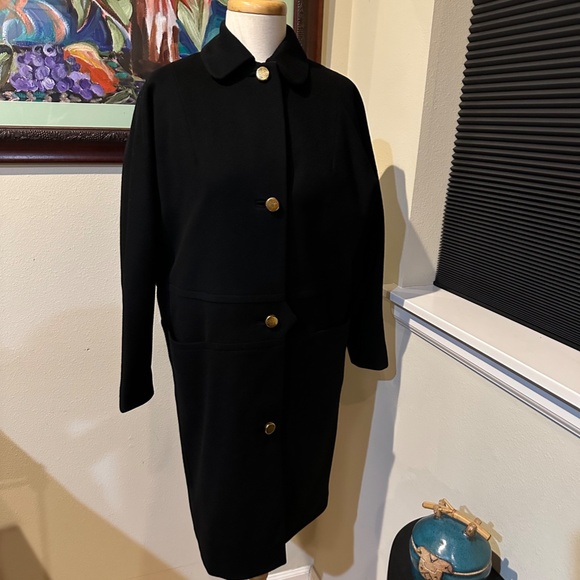 Blk  Fine Wool Vintage 1960s  Mod Style Black Coat w/ Beautiful Gold Buttons - Picture 7 of 16